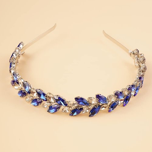 Beryuan Bridal Tiaras and Crowns: Crystal Wedding Headband with Blue Teardrop Crystals for Women and Flower Girls