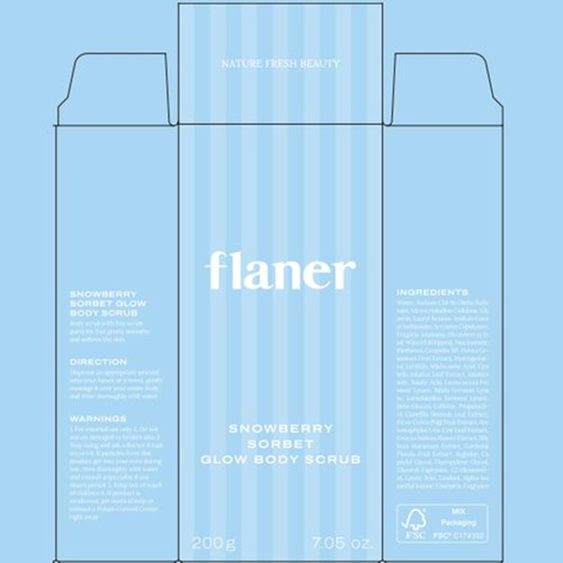 FLANER Snowberry Sorbet Glow Body Scrub – Gentle Exfoliating Scrub, Brightening & Hydrating Formula with 9,800ppm of White Strawberry Water and Niacinamide, Korean Body Wash for Silky Soft Skin