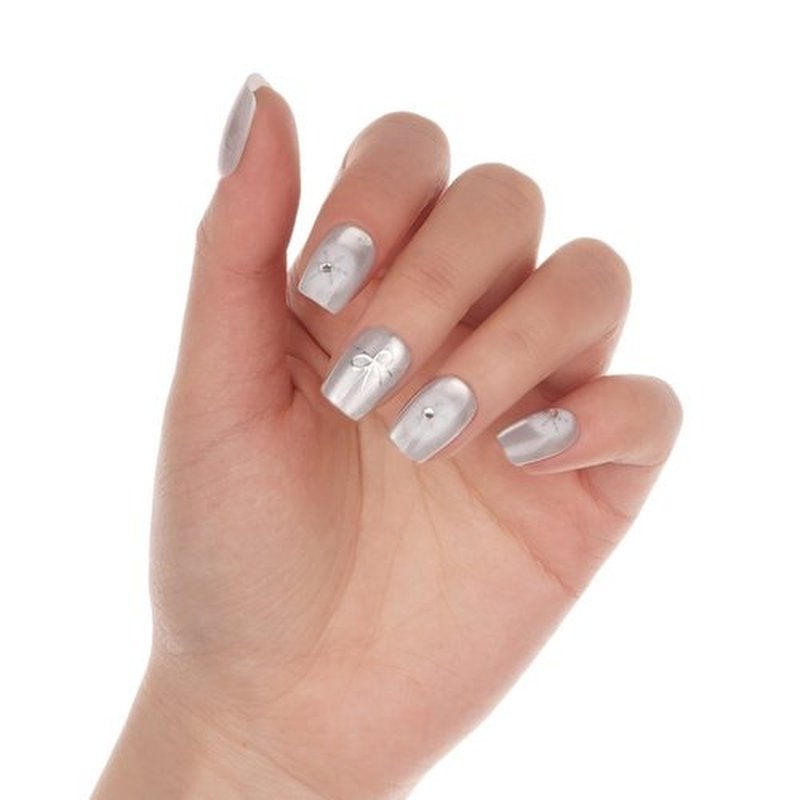 Short Square Press on Nails - Cateye Christmas Winter | Artificial Glossy White Cat Eye Fake Nails with Diamond & Snowflakes, Salon Quality Reusable False Nails Kit for Women & Girls (Size M)