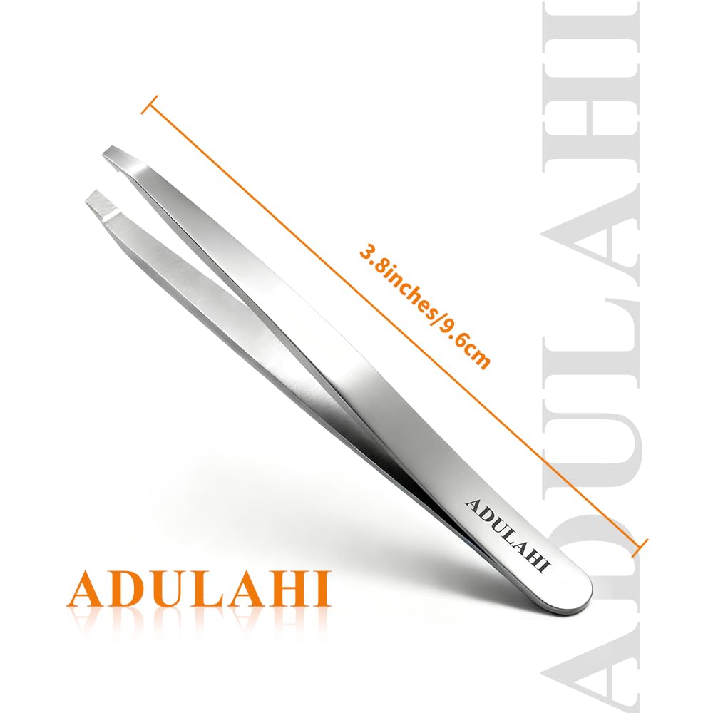 ADULAHI Professional Slant Tweezers for Eyebrows & Facial Hair - Precise Aligned Stainless Steel Remover with Storage Case(Pearl Silver)