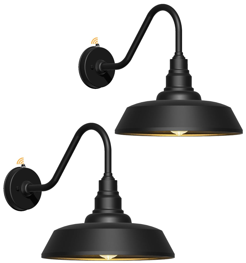 Franing 15 Inch Large Outdoor Gooseneck Barn Light, Dusk to Dawn Barn Lights 2-Pack, Exterior Classic Black Barn Light for Porch, Farmhouse, Garage, Gooseneck Lighting