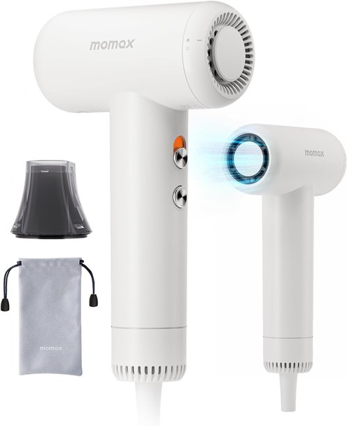 Momax High-Speed Hair Dryer - Mini Blow Dryer with 110,000 RPM Motor, Ionic Technology, Portable Design