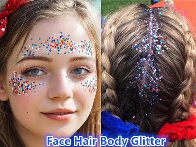 Go Ho 4th of July Outfits for Women,Red White and Blue Face Body Glitter Gel,9 PC Necklaces,3 Pairs Star Sunglasses and 6 PC Rubber Bracelets Wristbands Set for USA Patriotic Outfits Makeup