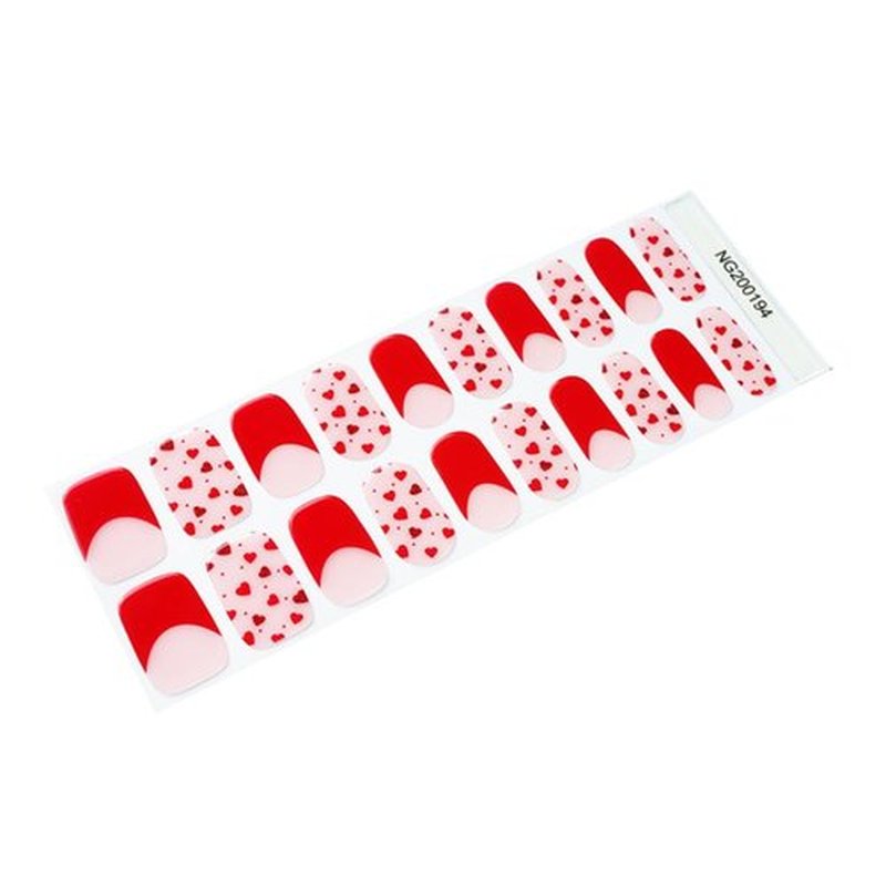 Sevgob Semi Cured Gel Nail Strips (Red Love), French Heart, 20 Pcs Gel Nail Wraps, Stickers, UV Light Required, Salon Quality, Long Lasting, Valentines Day Gift for Women Girls DIY Manicure