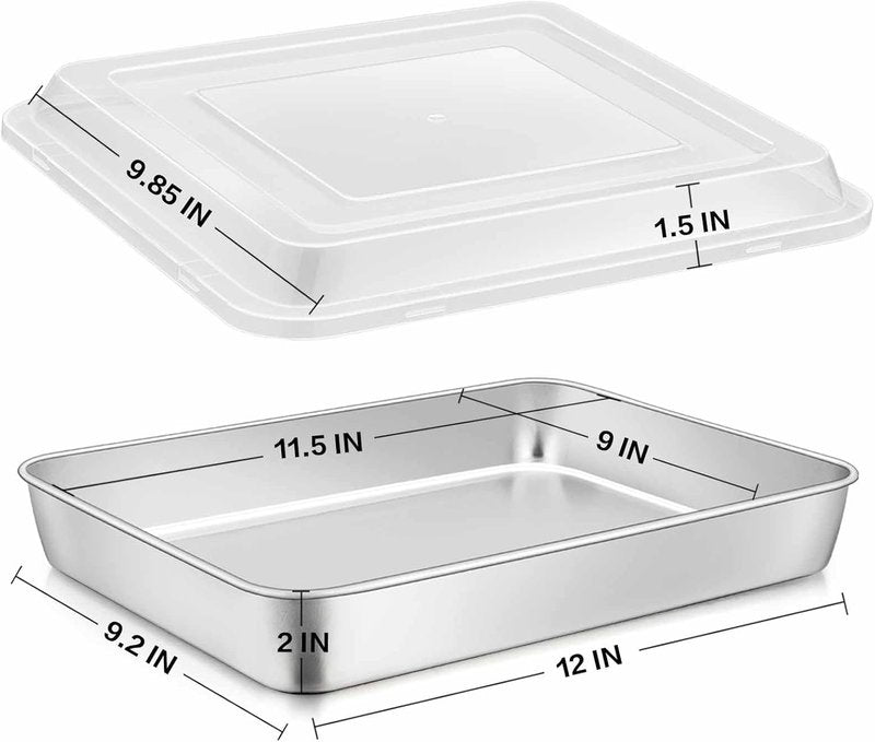 E-far Stainless Steel Baking Pan - 12⅓ x 9¾ Inch Rectangle Sheet Cake Pan with Lid | Non-Toxic, Heavy Duty & Dishwasher Safe