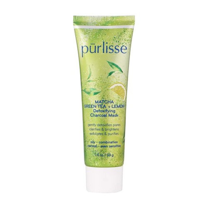 pürlisse Matcha Green Tea + Lemon Detoxifying Facial Mask - Charcoal Face Mask with Clay & Teas for Pore Refinement & Radiance - Exfoliates & Purifies Skin - Refreshing & Moisturizing (1.8 oz)