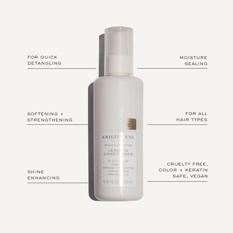 Kristin Ess Styling Bundle, Hydrating Salon Leave In Conditioner Spray for Strength + Shine - Lightweight Anti Frizz Detangler for Women + Weightless Shine Working Hair Serum for Dry Damaged Hair