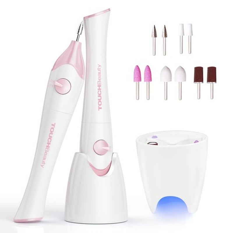 TOUCHBeauty Electric Nail File Drill with 5pcs Nail Bits for Natural Nails, Manicure Pedicure Set with UV Light Stand, Nail Buffer Drill Polisher Fingernails Toenails Care Set, Pink