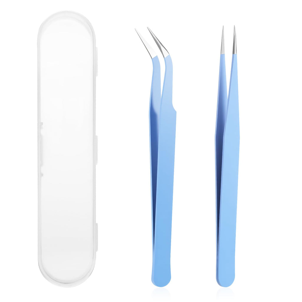 2 Pcs Sticker Tweezers, Craft Tweezers Scrapbooking Tools Precision Tweezer Blue Cute Crafting Tweezer for Stickers Lashes Electronics Scrapbooking (Blue)
