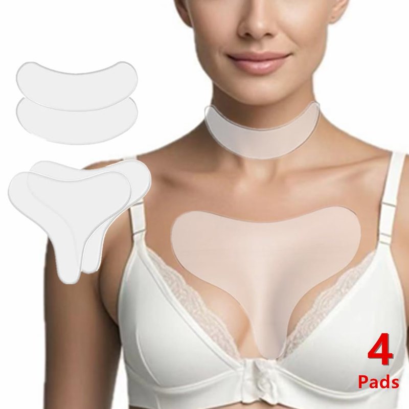 YIshiQI Neck Wrinkle Patches Chest Wrinkle Pads Pack of 4 -Antiwrinkle Silicone Pad- Silicone Facial Neck Sheet Reusable and Washable Wrinkle Patches Moisturizing for Treatment While Sleeping