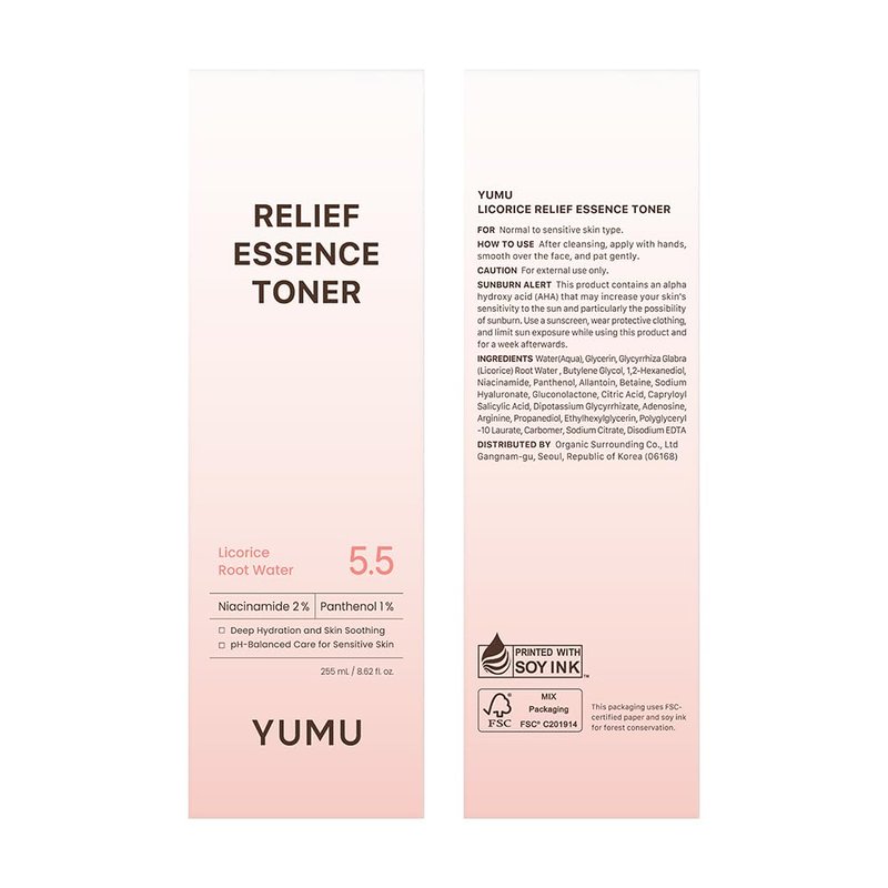 YUMU Licorice Relief Essence Toner for Sensitive Skin, Niacinamide, Panthenol, Fragrance-Free, Soothing & Hydrating (255ml / 8.62 fl. oz.)