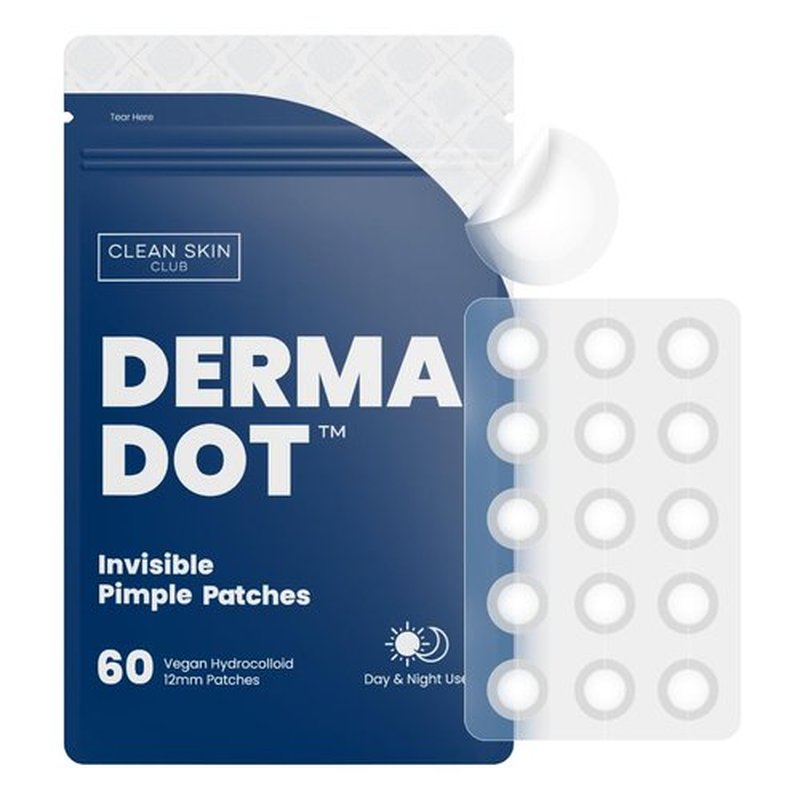 CLEAN SKIN CLUB 60 Invisible Vegan Pimple Patches, Derma Dot Hydrocolloid for Covering Zits, Blackhead, Blemish, Absorbing Face Cover Sticker, Skincare Treatment, Non Toxic Ingredients