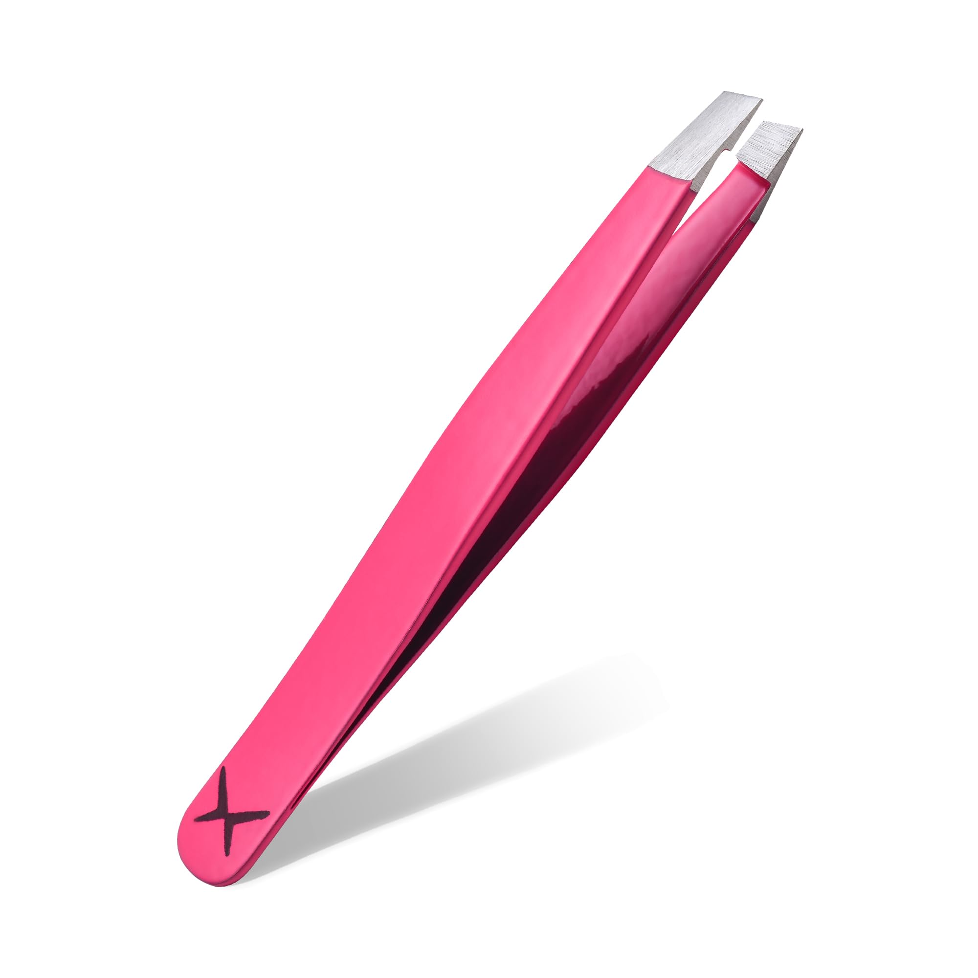 Stainless Steel Mini Slant Tweezer - Professional Precision Eyebrow Tweezers for Women & Men, Rust-Proof Travel Grooming Tool for Facial Hair Removal, Chin Hair & Ingrowns (Neon Pink)