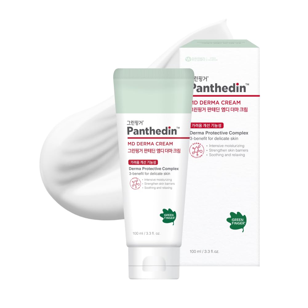 GREEN FINGER Panthedin MD Derma Cream 3.4 Fl Oz, Hyaluronic acid Ceramide Vitamin Squalane Baby Face Body Moisturizer, Skin Barrier Repair Moisturizing Cream for Sensitive Itch Skin, Korean Skincare