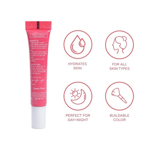 pūrlisse Blush Glow BB Cheek Color - Dewy Liquid Blush for Cheeks - Enriched with Vitamin E & Hyaluronic Acid - Creamy, Lightweight & Buildable - Hydrating & Nourishing - Cool Mauve (0.34 Fl oz)