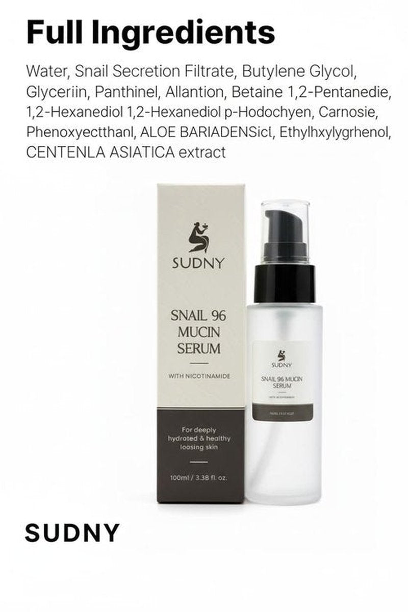 SUDNY Snail Mucin 96% Repairing Essence with Niacinamide, Aloe Vera & Glycerin - Snail Mucin Serum to Hydrate & Repair Dull Skin & Fine Lines- Gentle Skincare Serums with Snail Serum for Everyday Care