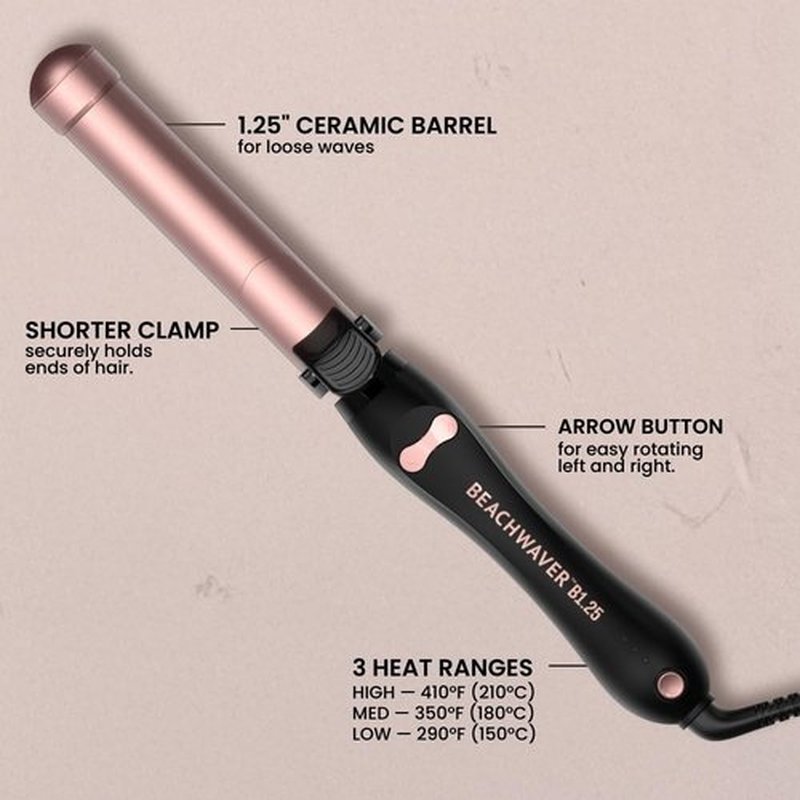 Beachwaver Co. B1.25 Rotating Curling Iron - Midnight Rose | Automatic 1.25-Inch Ceramic for Medium-to-Long Hair | Travel-Friendly, Auto Shut-Off
