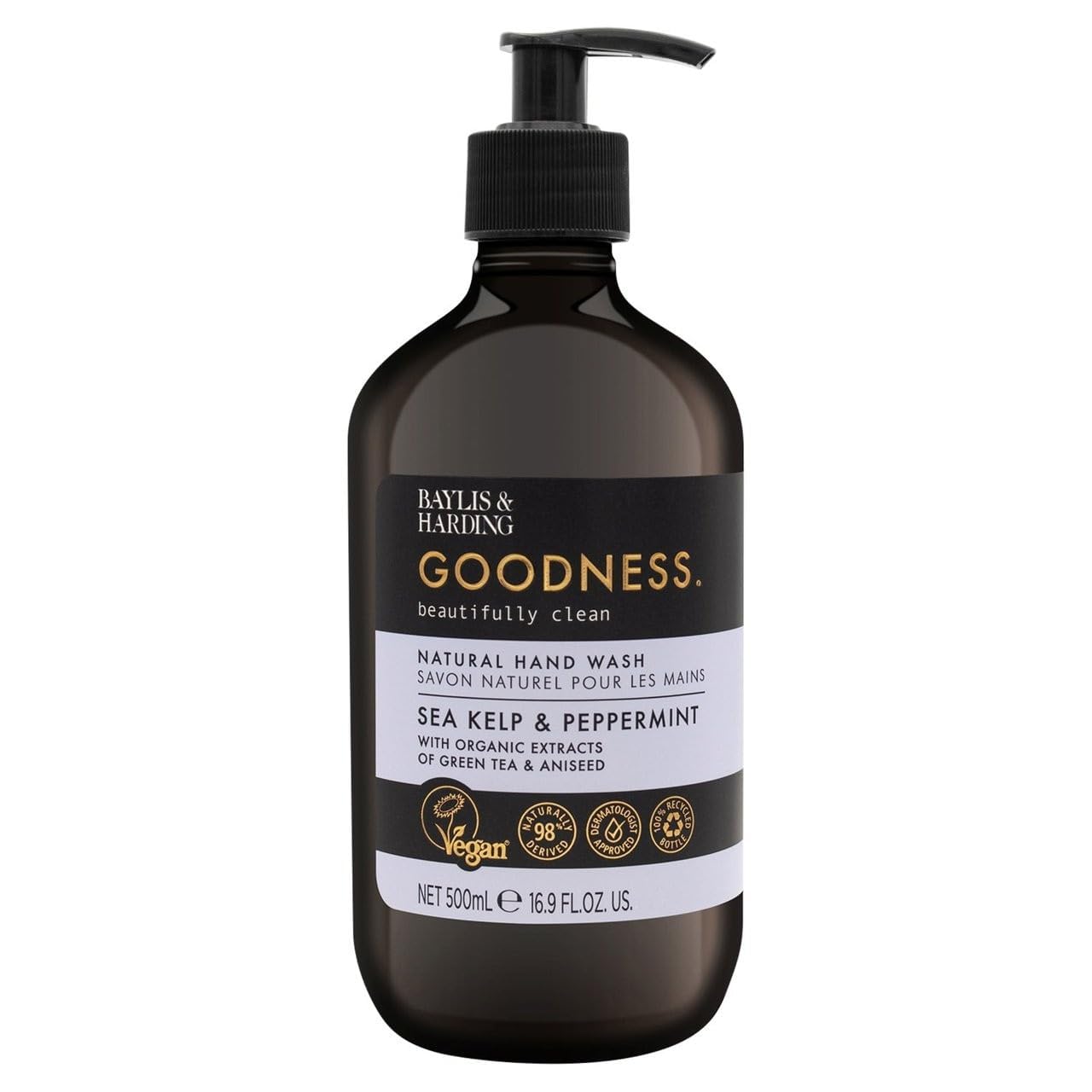 Baylis & Harding Goodness Sea Kelp & Peppermint Natural Hand Wash, 500 ml (Pack of 3) - Vegan Friendly