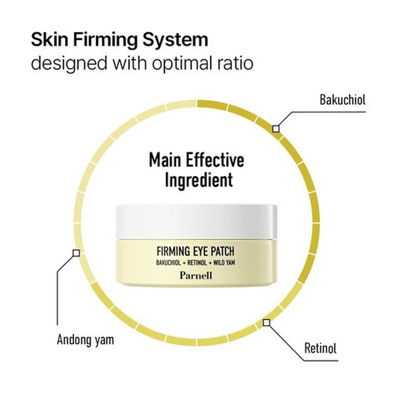 Parnell Bakuchiol Retinol Wild Yam Eye Patch (60ct) | Hydrogel Patches for Wrinkles, Dark Circles & Firming | Cica HA Niacinamide K-Beauty