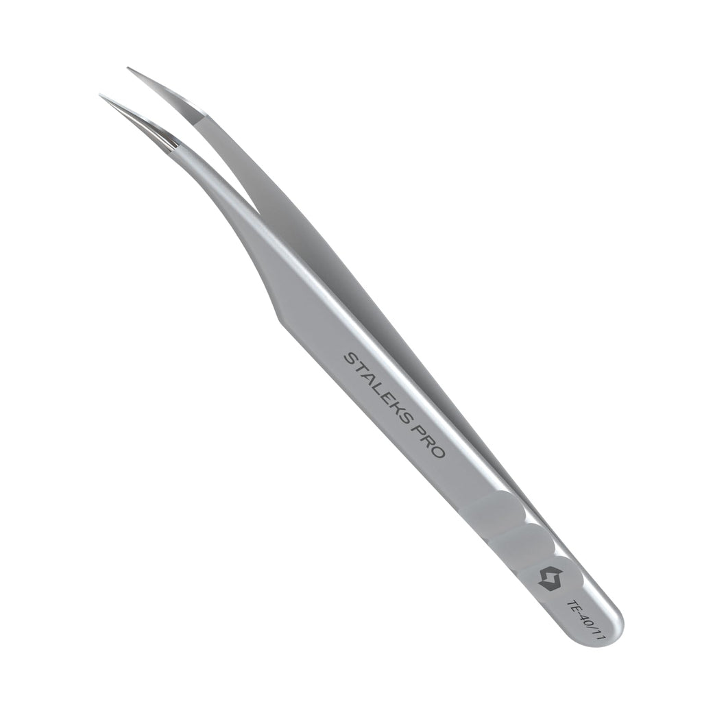 Staleks Pro Professional Eyelash Tweezers Expert 40 Type 11 – Curved – Lash Separation – Stainless Steel – Anti-Fatigue Design