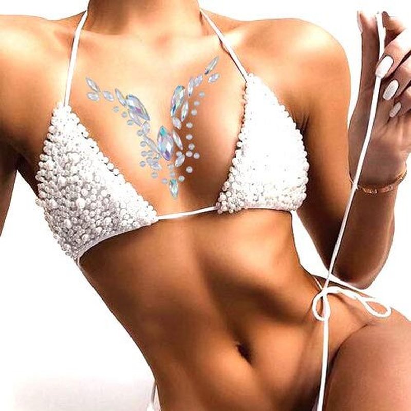 Blindery Rhinestone Face Jewels Rave Festival Gem Mermaid Chest Gem Crystal Eyes Stickers for Women and Girls 2PCS