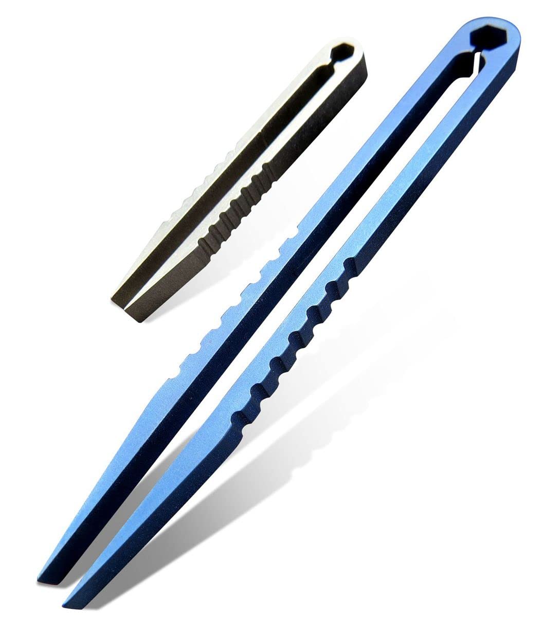 Canku 2pcs Mini Tweezers Titanium Portable Titanium Alloy EDC Tweezers Survival Camping Outdoor Travel Mini Tool(Blue) …