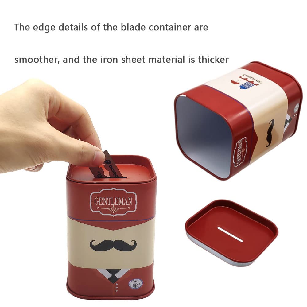 Razor Blade Disposal Container - Large Capacity Safety Blade Bank for Used Double Edge Safety Razors - Detachable Disposal Case with Beard Pattern for Barber Shops & Home, Reusable & Recyclable (Red)