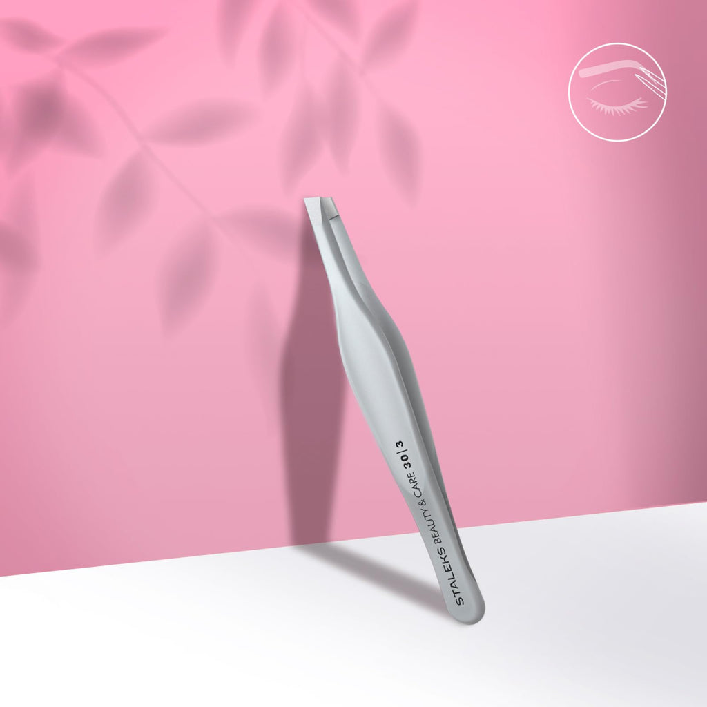 STALEKS BEAUTY & CARE 30 Type 3 Eyebrow Tweezers – Wide Beveled Stainless Steel with Ergonomic Handles for Thick Brows & Home Use