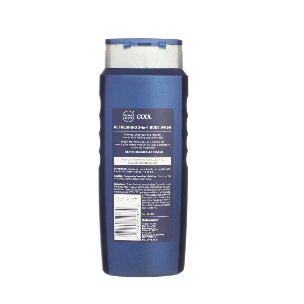 Nivea Mens Body Wash Cool - 16.9 Oz (Value Pack of 2)