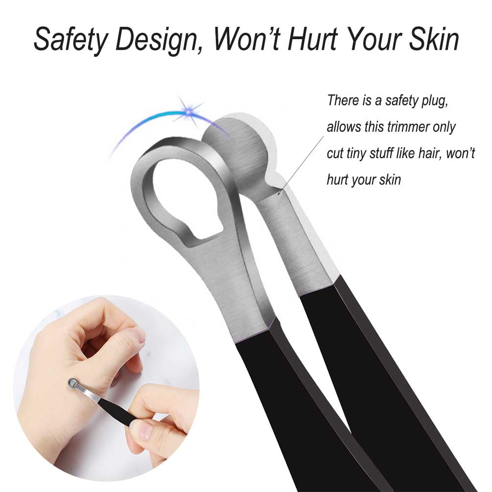 Liangery Nose Tweeezers, Manual Nose Hair Trimmer for Men- Stainless Steel Precision Blades with Leather Case, Nasal Hair Cutter Tweezers for Eyebrow, Ear & Facial Hair Grooming Tool (Black)