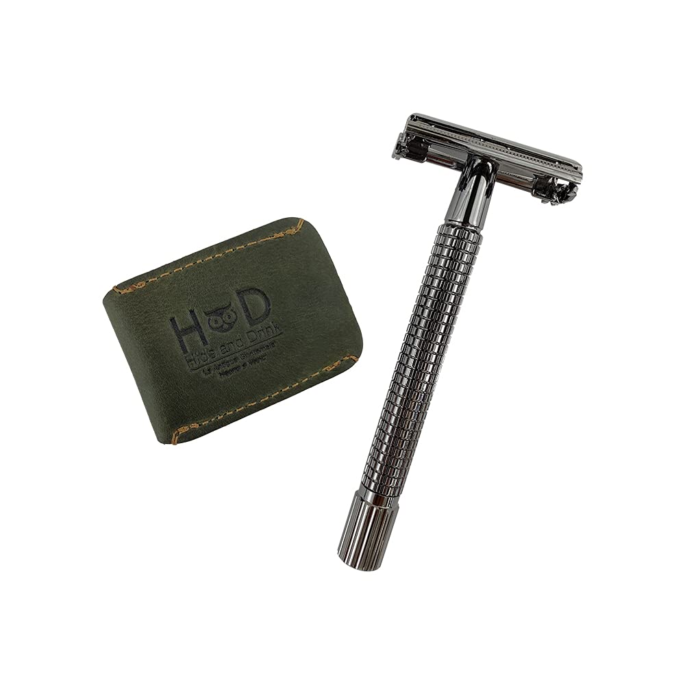 Hide & Drink, Leather Double Edge Safety Razor Head Protective Sheath, Shaving Travel Cover Handmade (Dark Jade)