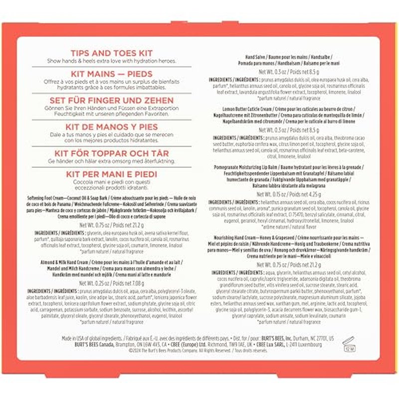 Burt's Bees Gifts Ideas, Tips and Toes Kit, 6 Travel Size Products - Pomegranate Moisturizing Lip Balm, 2 Hand Creams, Foot Cream, Cuticle Cream, and Hand Salve