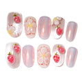 10 Medium Handmade Press On Nails | with 3D Floral and French design False Nails | Skip Salon Trips, Easy to Apply & Remove, Reusable (A008, M)