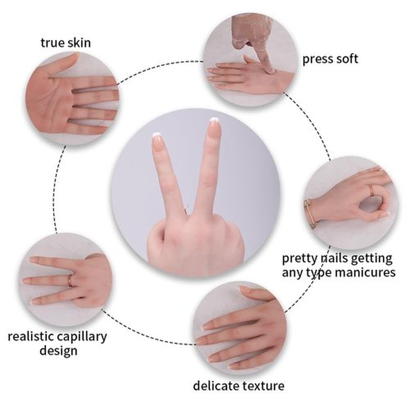 BodhiTCM Silicone Female Hand Model Realistic Lifelike for Jewelry Display, Accessory Display Photography, Film Props, Etc with Acrylic Nails (Right Hand Without Skeleton, Brown)
