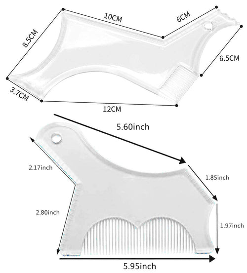 2PCS Men's Beard Shaping Tool Template, Beard Guide Shaper with Inbuilt Comb, Multi-liner Edges Shave for Curve/Straight/Neckline/Goatee/Sideburns (Clear-2pcs)