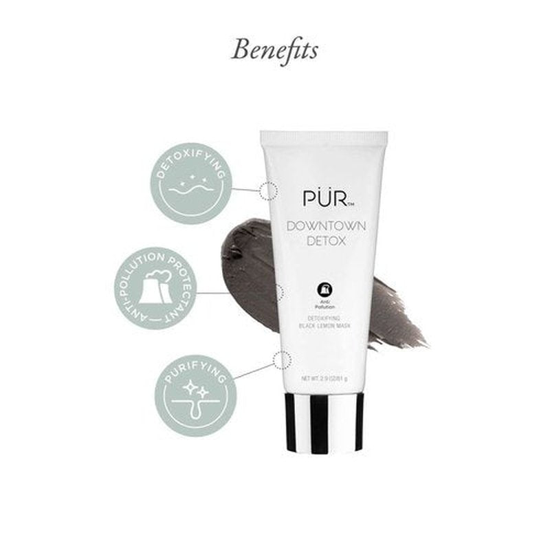 PÜR MINERALS Downtown Detox Detoxifying Black Lemon Face Mask, Helps Draw Out Impurities, Helps Soothe Skin, Charcoal, Lactic Acid & Green Tea Extract