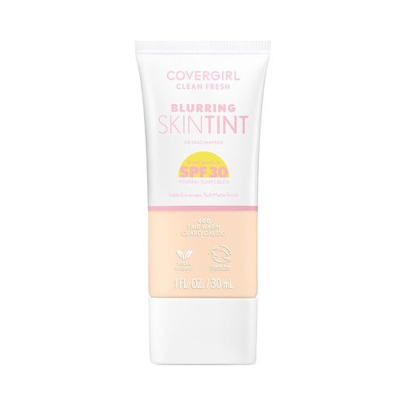 COVERGIRL Clean Fresh Blurring Skin Tint - SPF 30 Liquid Foundation, 400 Fair Warm, Soft Matte Finish