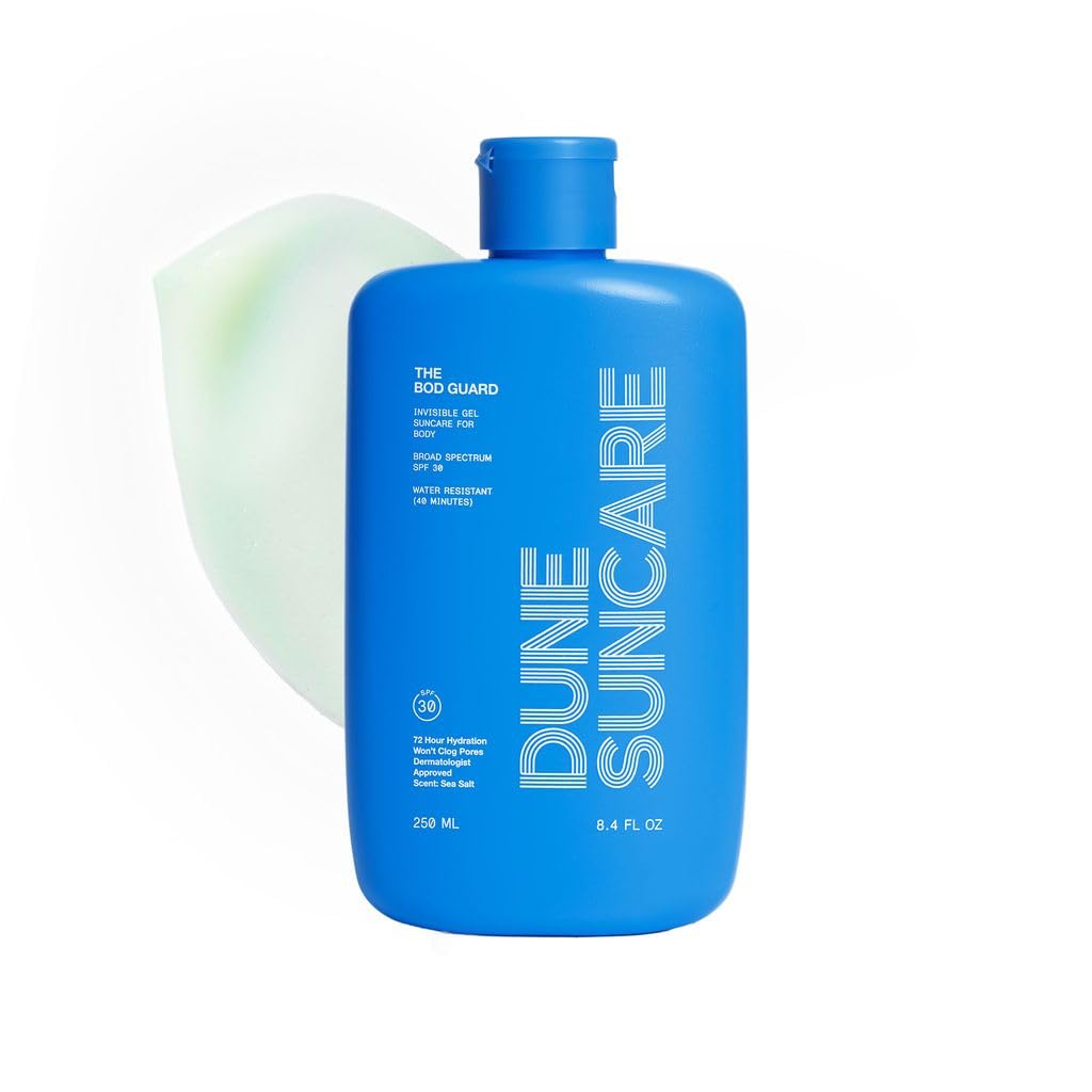 DUNE The Bod Guard Invisible Gel Body Sunscreen SPF 30, Broad Spectrum Sun Block, Clear No White Cast Sunscreen, 72 Hour Hydration, Water Resistant, Reef Friendly, Non-Greasy Body Sunscreen, 8.4 Fl Oz