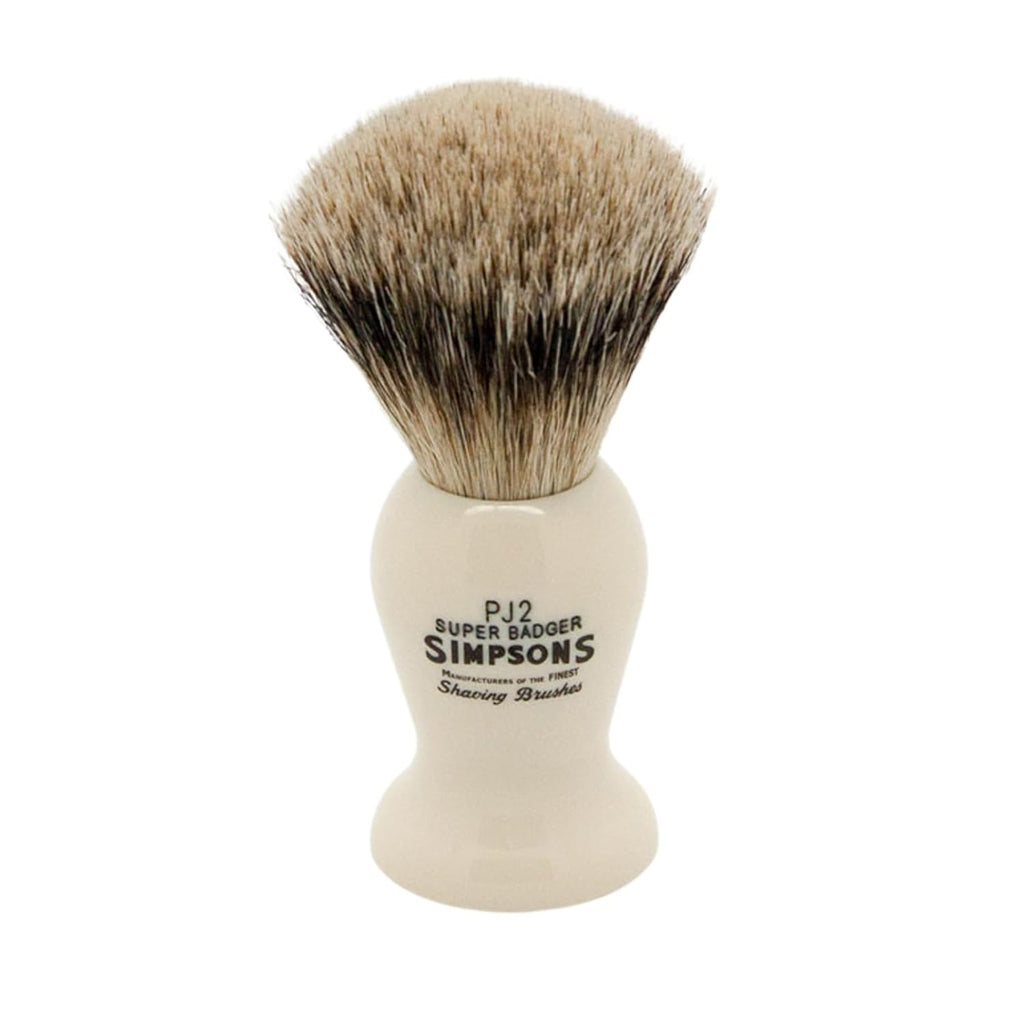 Simpsons Shaving Brush Persian Jar PJ2 Super Badger Silvertip - Faux Ivory Handle - Premium Wet Shave Rich Lather - Extra Dense & Soft - Luxury Shaving Brush for Smooth, Comfortable Grooming