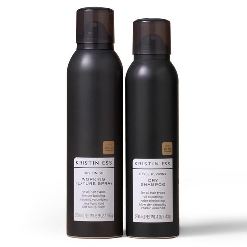 Kristin Ess Hair Dry Styling Set - Vitamin C Dry Shampoo Powder & Light Hold Texturizing Spray - Volumizing, Oil Absorbing & Shine Enhancing for Dark, Brunette & Blonde Hair - Sulfate Free