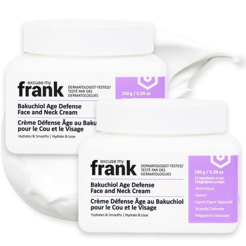 Excuse My Frank - Bakuchiol Age Defense Face & Neck Cream for Puffy Skin, Fine Lines & Dark Circles | 2 Pack
