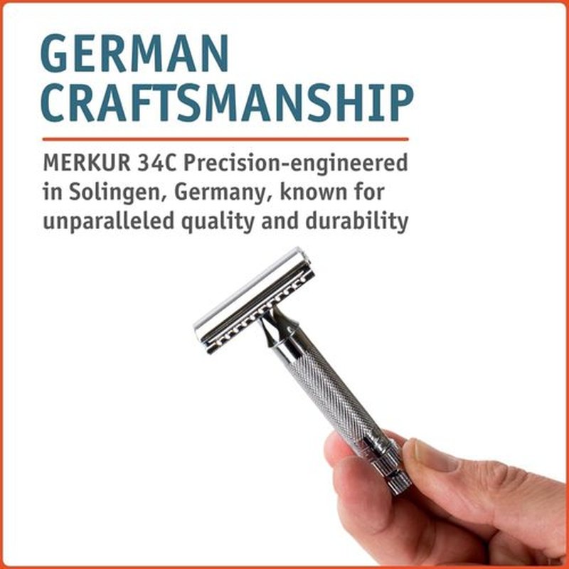 Merkur Mk34C Double Edge Razor - Heavy Duty Short Handle for a Smooth Shave