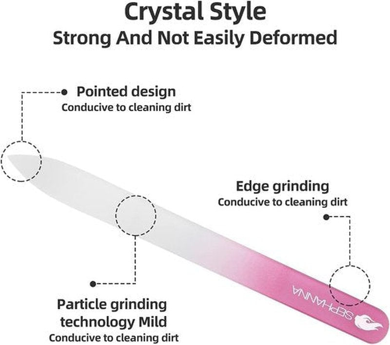 Skiennix Premium Crystal Glass Nail File - Professional Double-Sided for Natural & Acrylic Nails | Portable Case Included (Black, Blue & Pink)