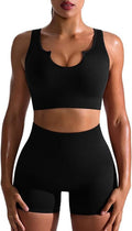 OQQ Seamless Ribbed Workout Outfits for Women - High Waist Leggings & Sports Bra Set