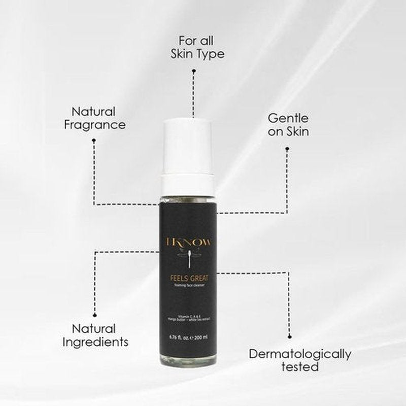 IKNOW FEELS GREAT Foaming Face Cleanser, Gentle Facial Cleanser for Deep Cleansing, Refreshing Skin Care, and Daily Face Wash, Hydrating and Moisturizing Face Wash (6.76 OZ)