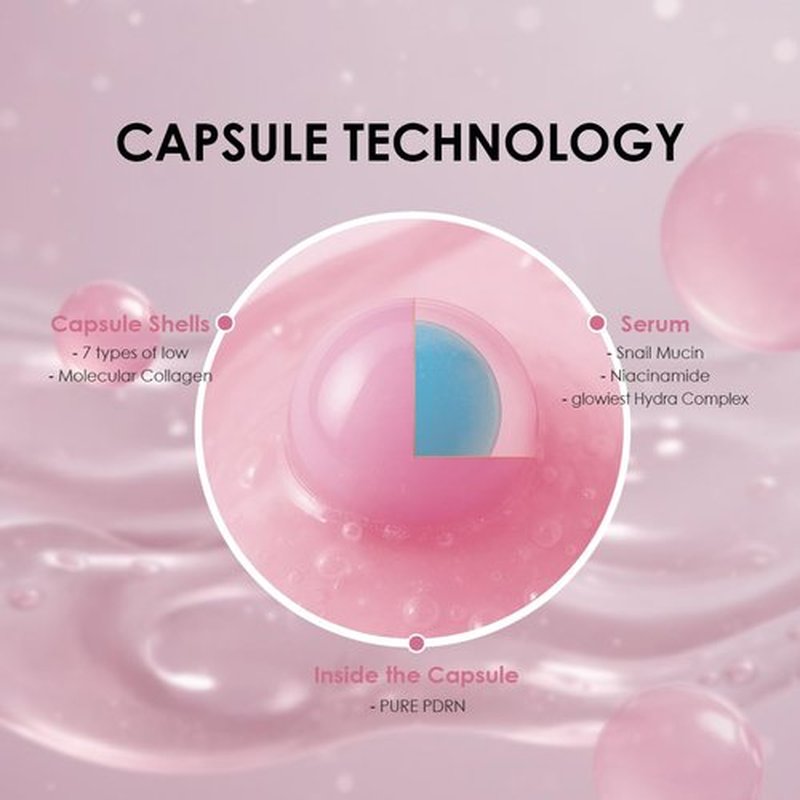 glowiest PDRN Capsule Glow Serum – Encapsulated PDRN + Collagen + Snail Mucin, Hydrating Serum for Youthful Glow, 300Da Collagen, 50ml