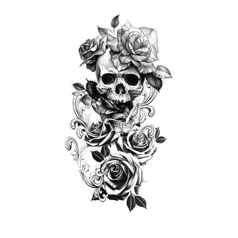 Halloween Temporary Tattoos 4-Sheet Skull Full Sleeve Tattoos and 4-Sheet Fake Skull Half Arm Tattoo Stickers