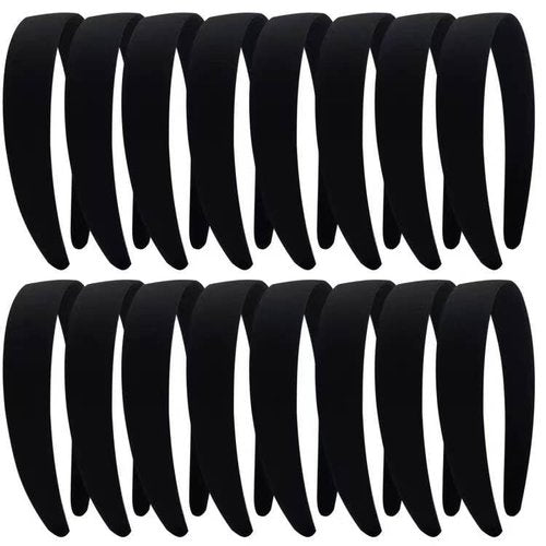 enop Black Satin Headbands for Women 1 Inch Anti-slip Black Ribbon Hair Bands for Girls Plain Hard Headbands for Crafts 16 Pack