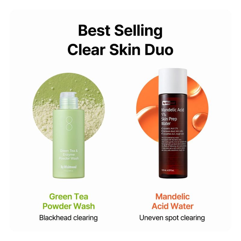 WISHTREND Green Tea & Enzyme Powder Wash - Gentle Facial Cleanser for Sensitive Skin | 110g / 3.88 Oz