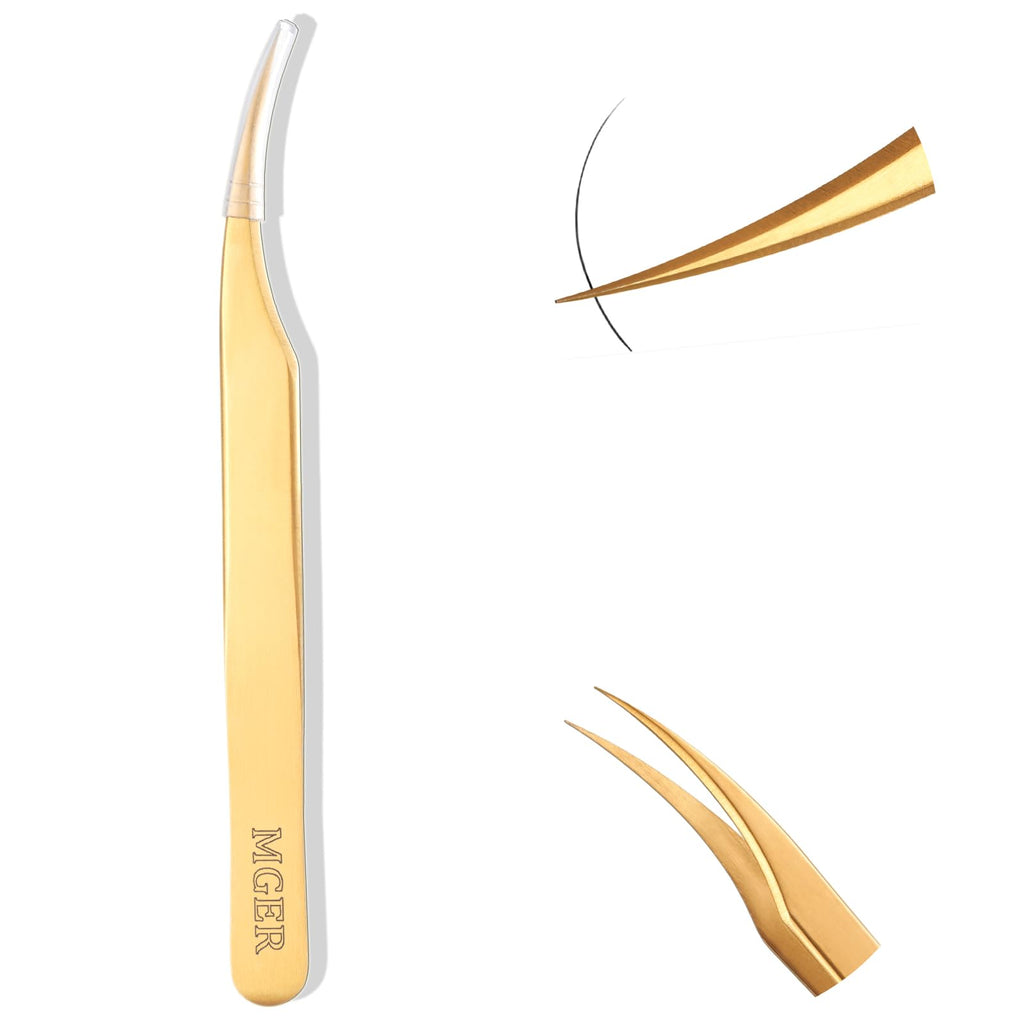 MGER Isolation Tweezers for Eyelash Extensions, Professional Hand Calibrated Dolphin tip Tweezers & eyelash tweezers for lash extensions, Effortless Application with Precision Tweezers, Gold
